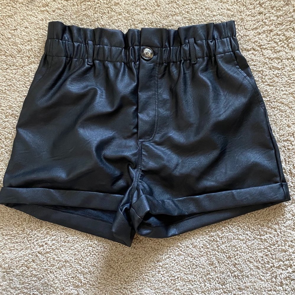 Topshop Black Pleather Paperbag Shorts